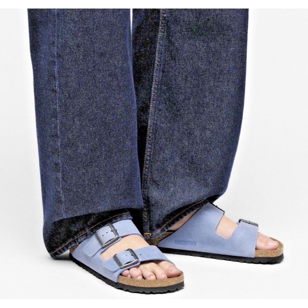 Birkenstock Size 36/W5 Narrow Arizona Soft Footbed Oiled Leather Sandals Blue